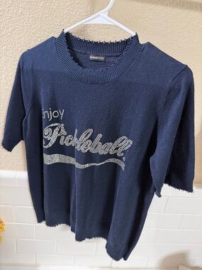 Minnie Rose Pickleball bling  Sweater . Navy and silver . New w/o tags